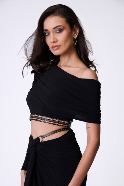 Shantanu & Nikhil Black One-Shoulder Top indian designer wear online shopping melange singapore