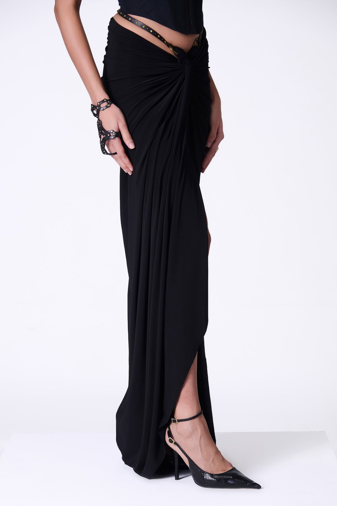 Shantanu & Nikhil Black Twisted Drape Skirt indian designer wear online shopping melange singapore