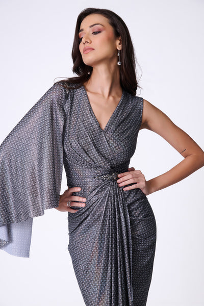 Shantanu & Nikhil Braid Printed Drape Dress indian designer wear online shopping melange singapore
