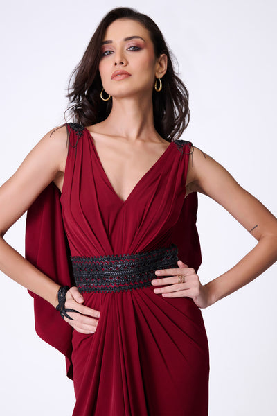 Shantanu & Nikhil Cherry Cape Gown indian designer wear online shopping melange singapore