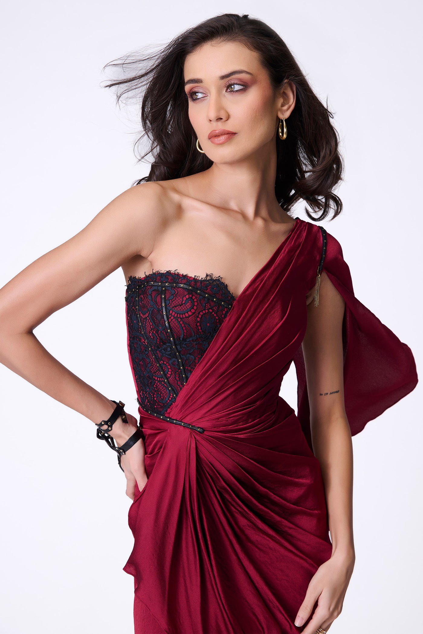 Shantanu & Nikhil Cherry One-Shoulder Corset Dress indian designer wear online shopping melange singapore