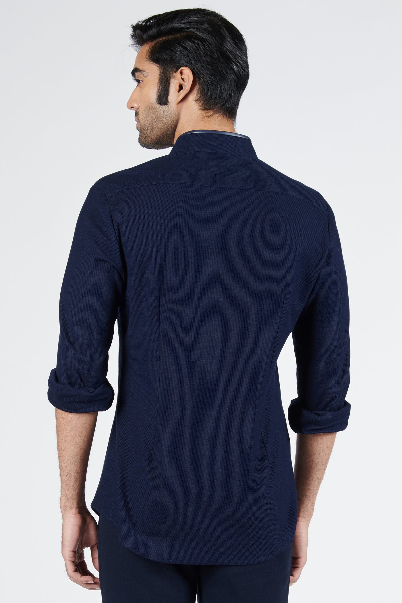 Shantanu & Nikhil Concealed Placket Navy Shirt indian designer wear online shopping melange singapore