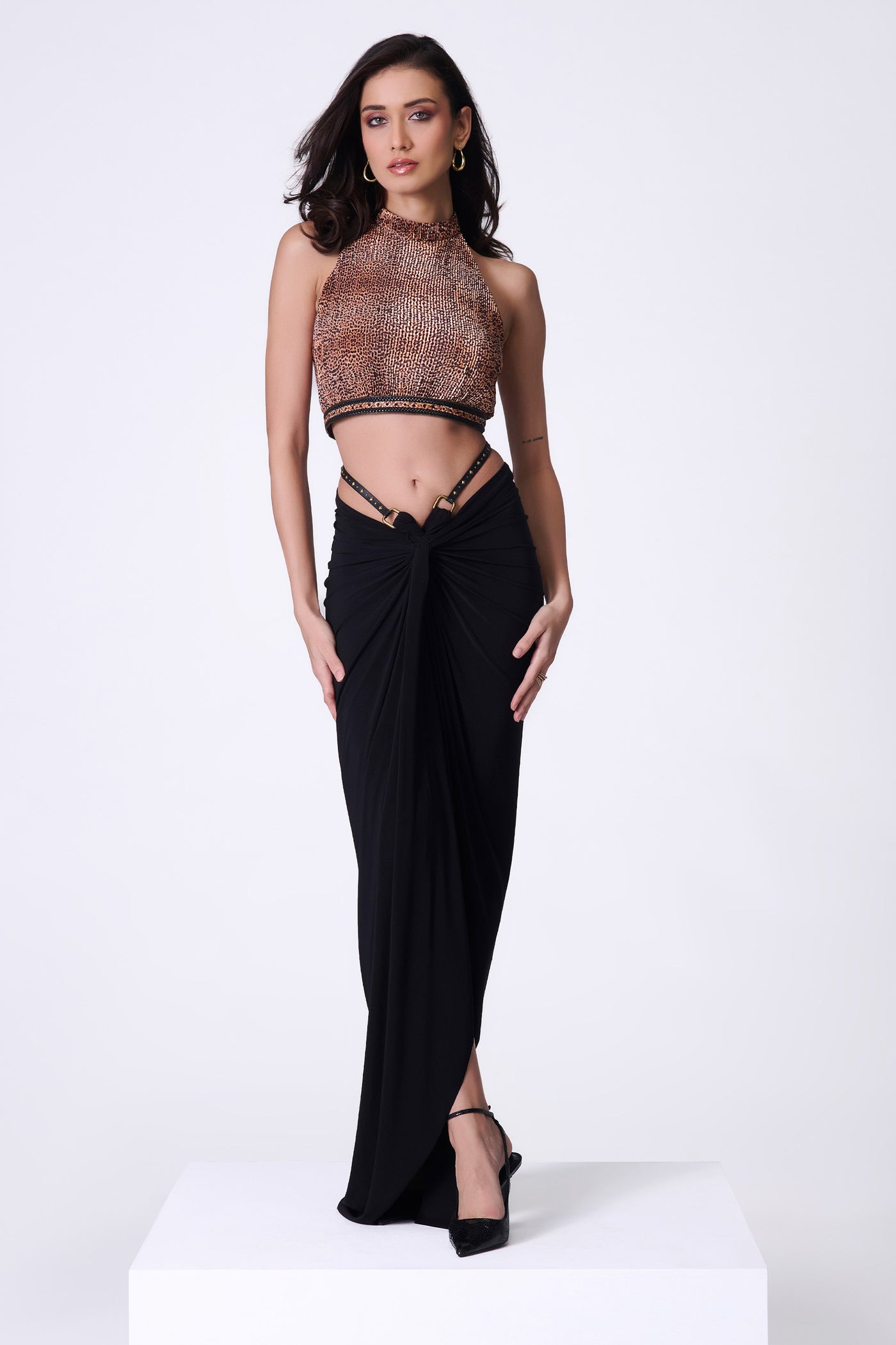 Shantanu & Nikhil Leopard Print Halter Neck Top indian designer wear online shopping melange singapore