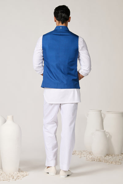 Shantanu & Nikhil Menswear Adamas Printed Blue Waistcoat indian designer wear online shopping melange singapore