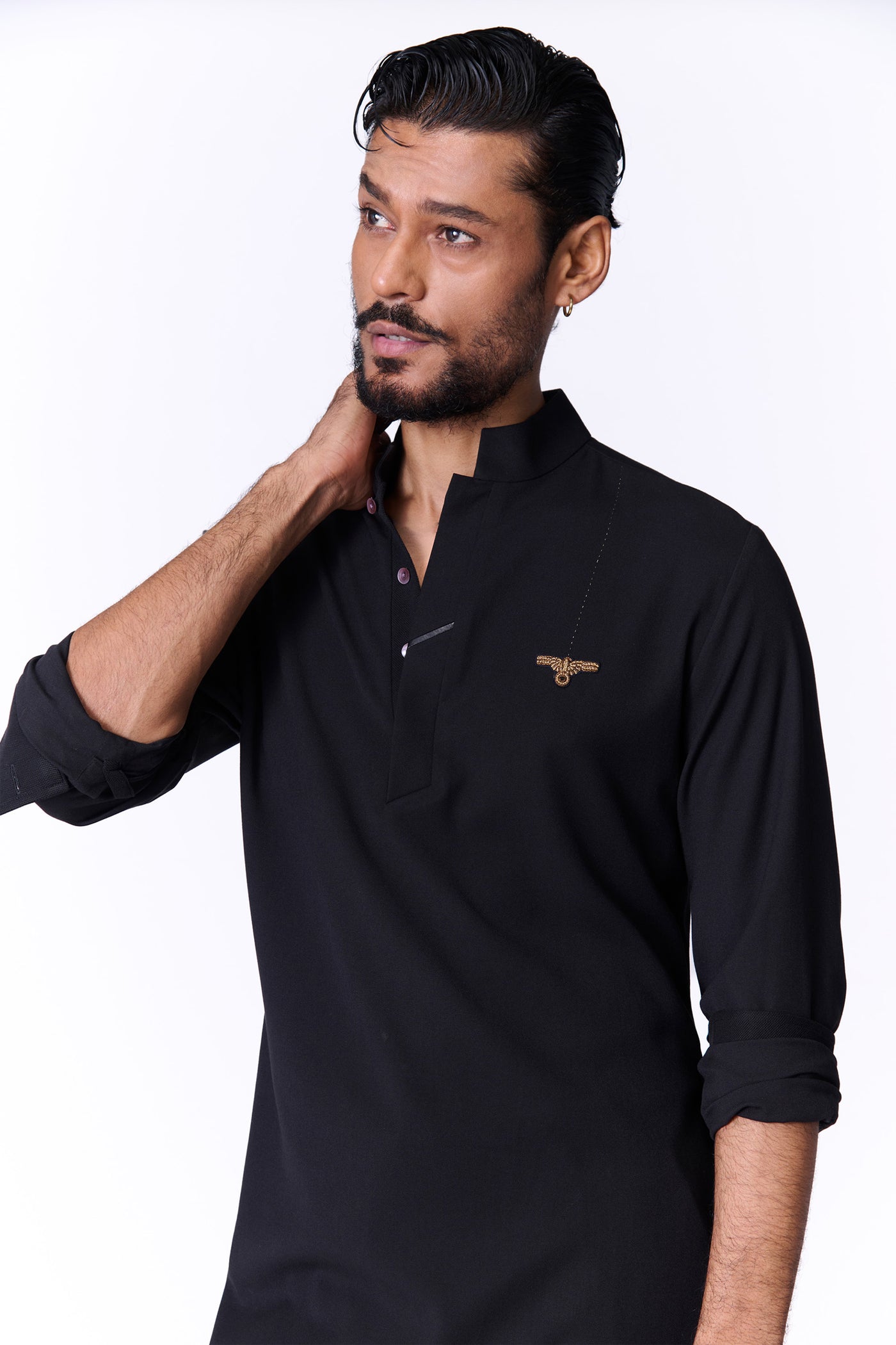 Shantanu & Nikhil Menswear Black Eagle Crested Kurta indian designer wear online shopping melange singapore