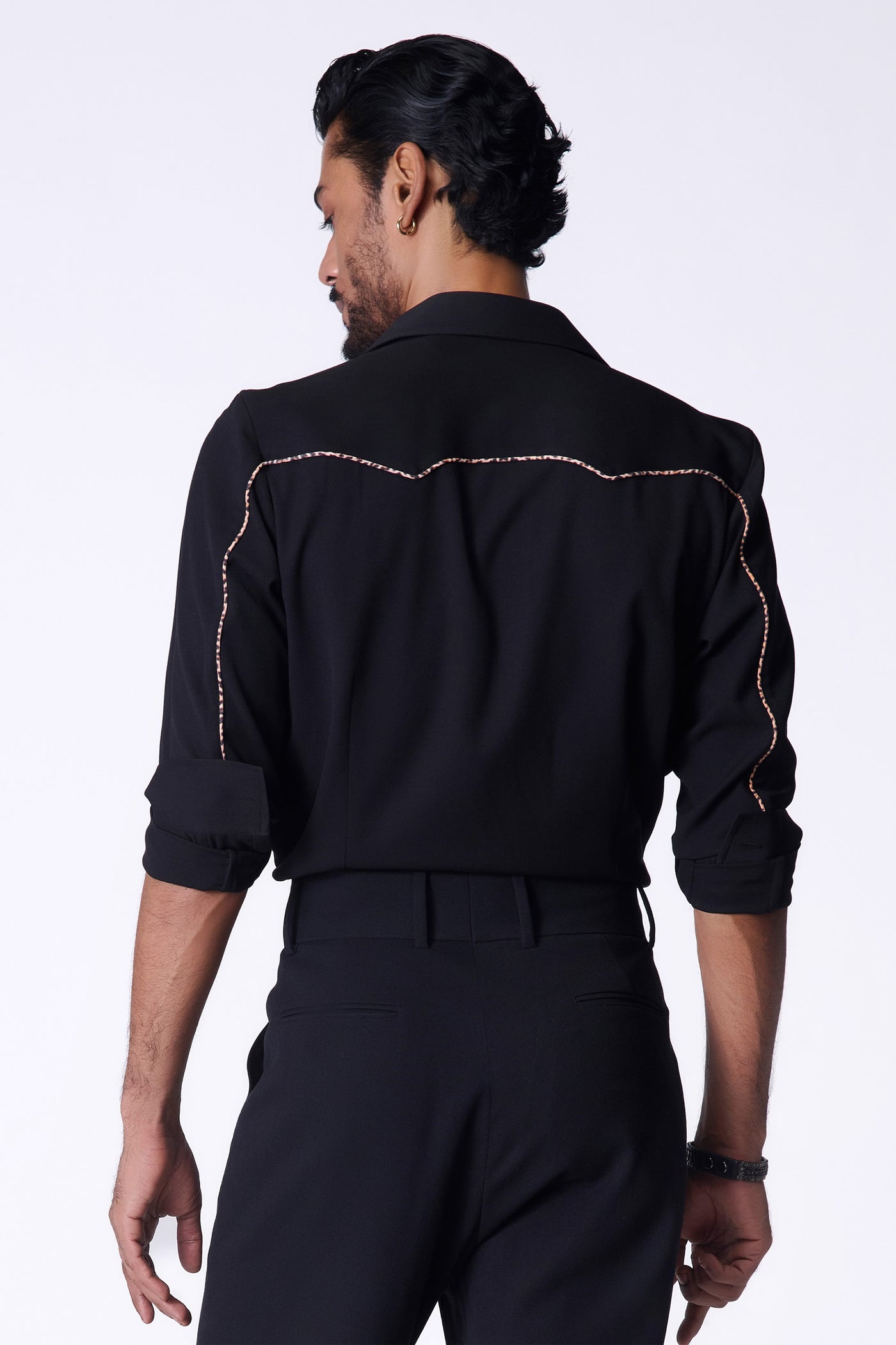 Shantanu & Nikhil Menswear Black Leopard Shirt indian designer wear online shopping melange singapore