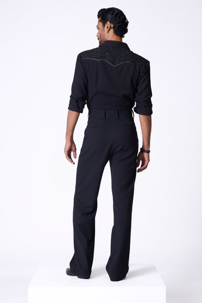 Shantanu & Nikhil Menswear Black Shirt With Embroidered Detailing indian designer wear online shopping melange singapore