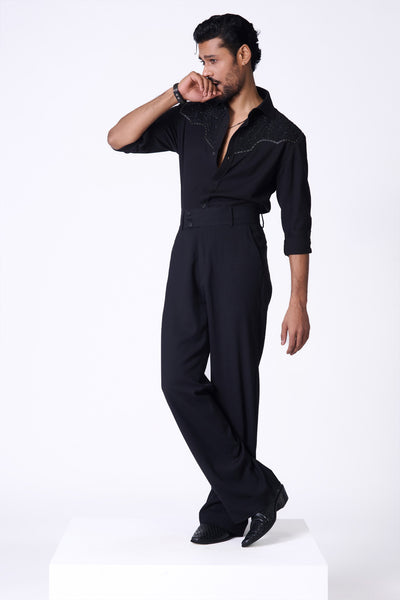 Shantanu & Nikhil Menswear Black Shirt With Embroidered Detailing indian designer wear online shopping melange singapore