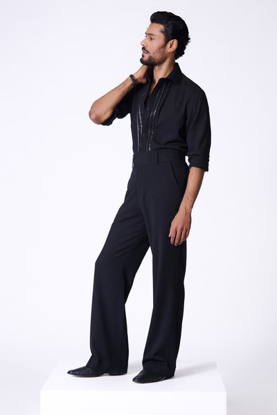 Shantanu & Nikhil Menswear Black Shirt With Swarovski Detailing indian designer wear online shopping melange singapore
