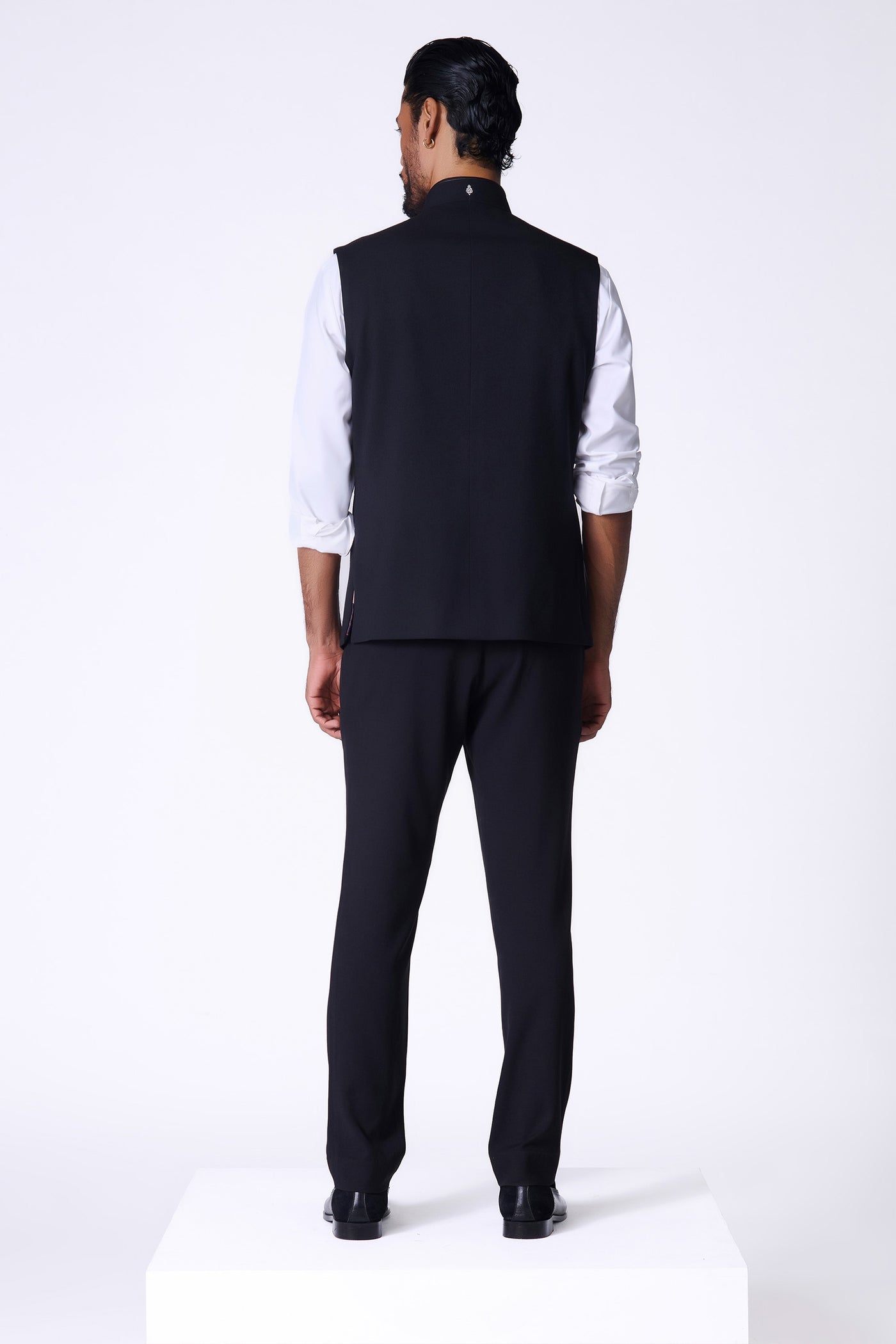 Shantanu & Nikhil Menswear Black Waistcoat with Metallic Buttons indian designer wear online shopping melange singapore
