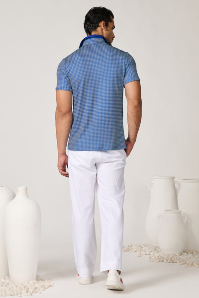 Shantanu & Nikhil Menswear Blue Printed Polo T-shirt indian designer wear online shopping melange singapore