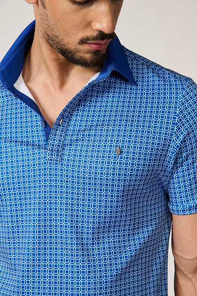 Shantanu & Nikhil Menswear Blue Printed Polo T-shirt indian designer wear online shopping melange singapore