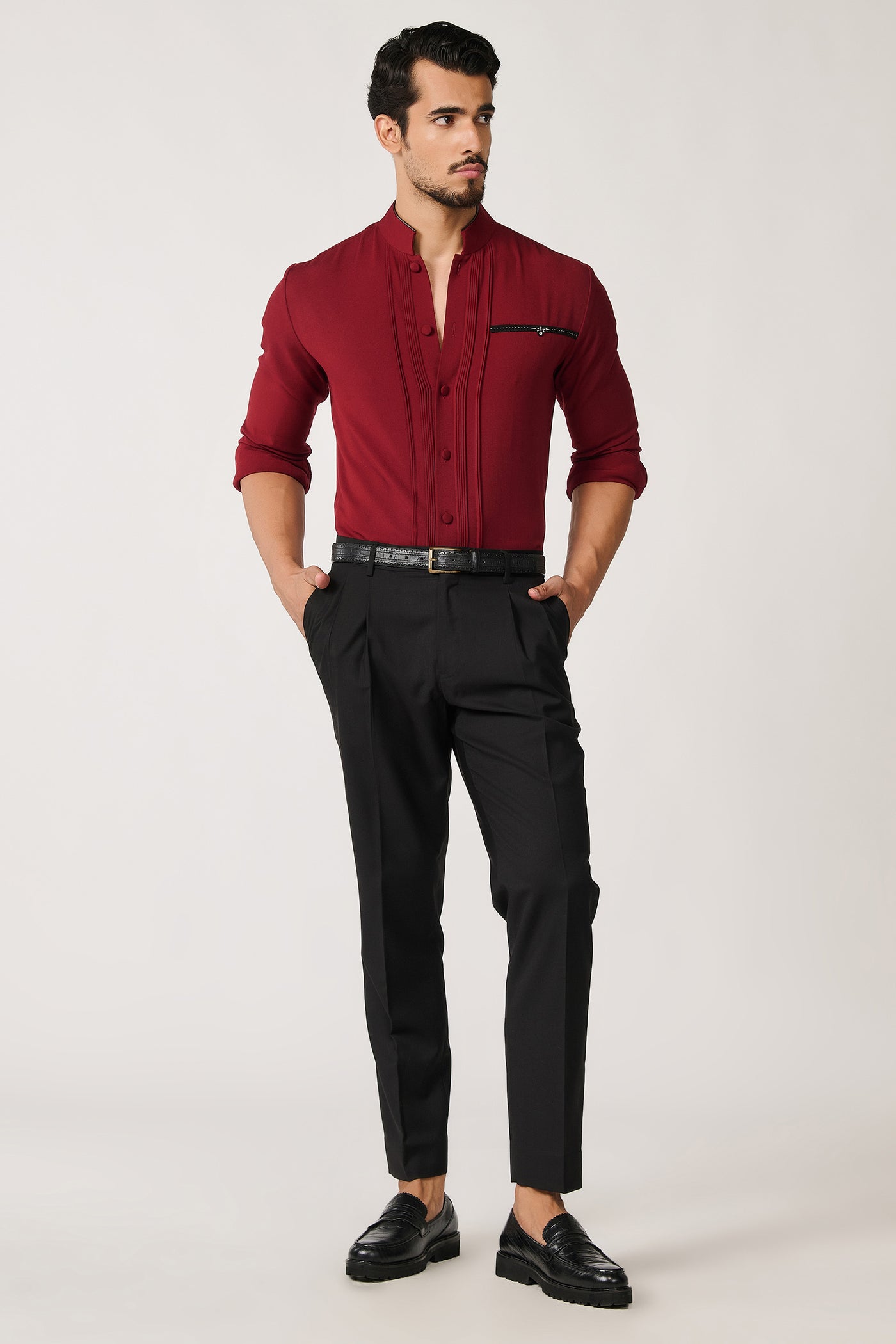 Shantanu & Nikhil Menswear Cherry Band Collar Shirt indian designer wear online shopping melange singapore