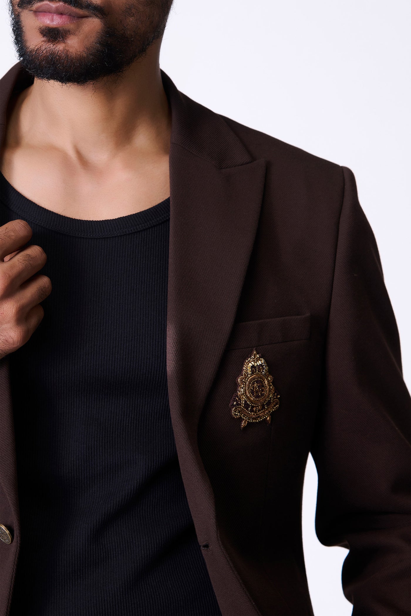 Shantanu & Nikhil Menswear Choco Crested Jacket indian designer wear online shopping melange singapore