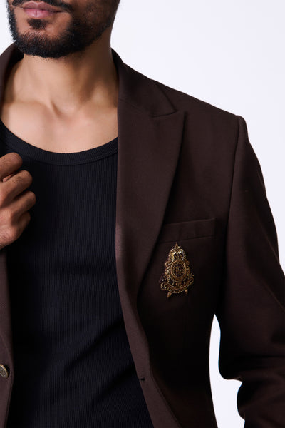 Shantanu & Nikhil Menswear Choco Crested Jacket indian designer wear online shopping melange singapore