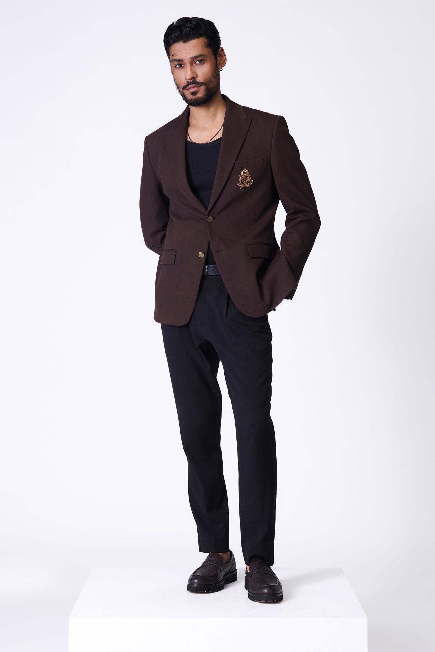 Shantanu & Nikhil Menswear Choco Crested Jacket indian designer wear online shopping melange singapore