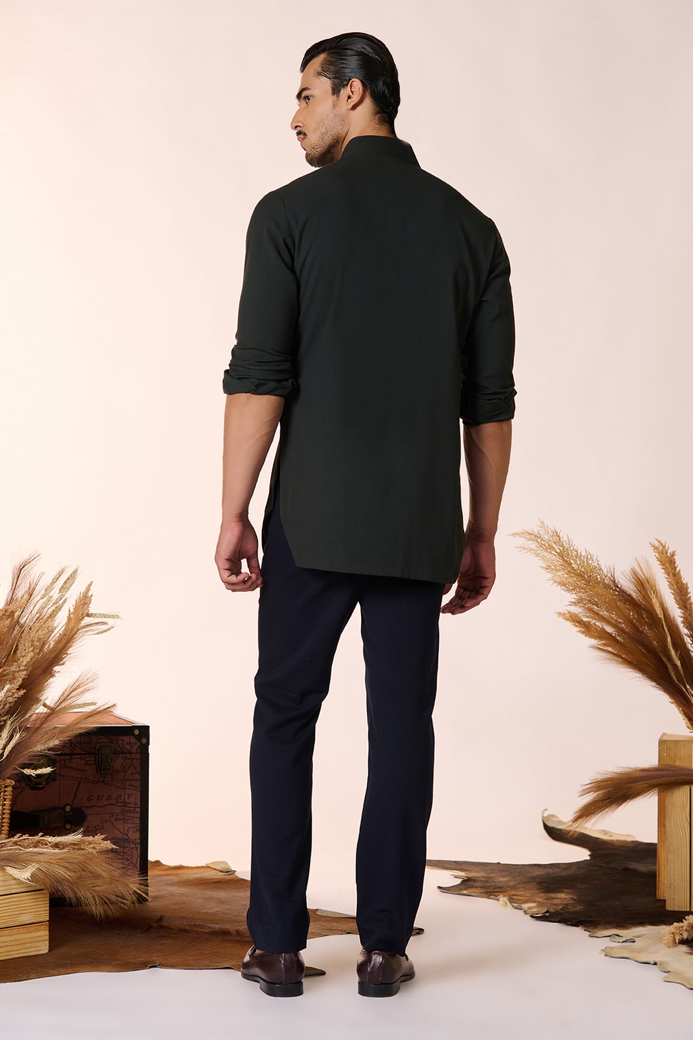 Shantanu And Nikhil Menswear Classic Military Green Kurta indian designer wear online shopping melange singapore