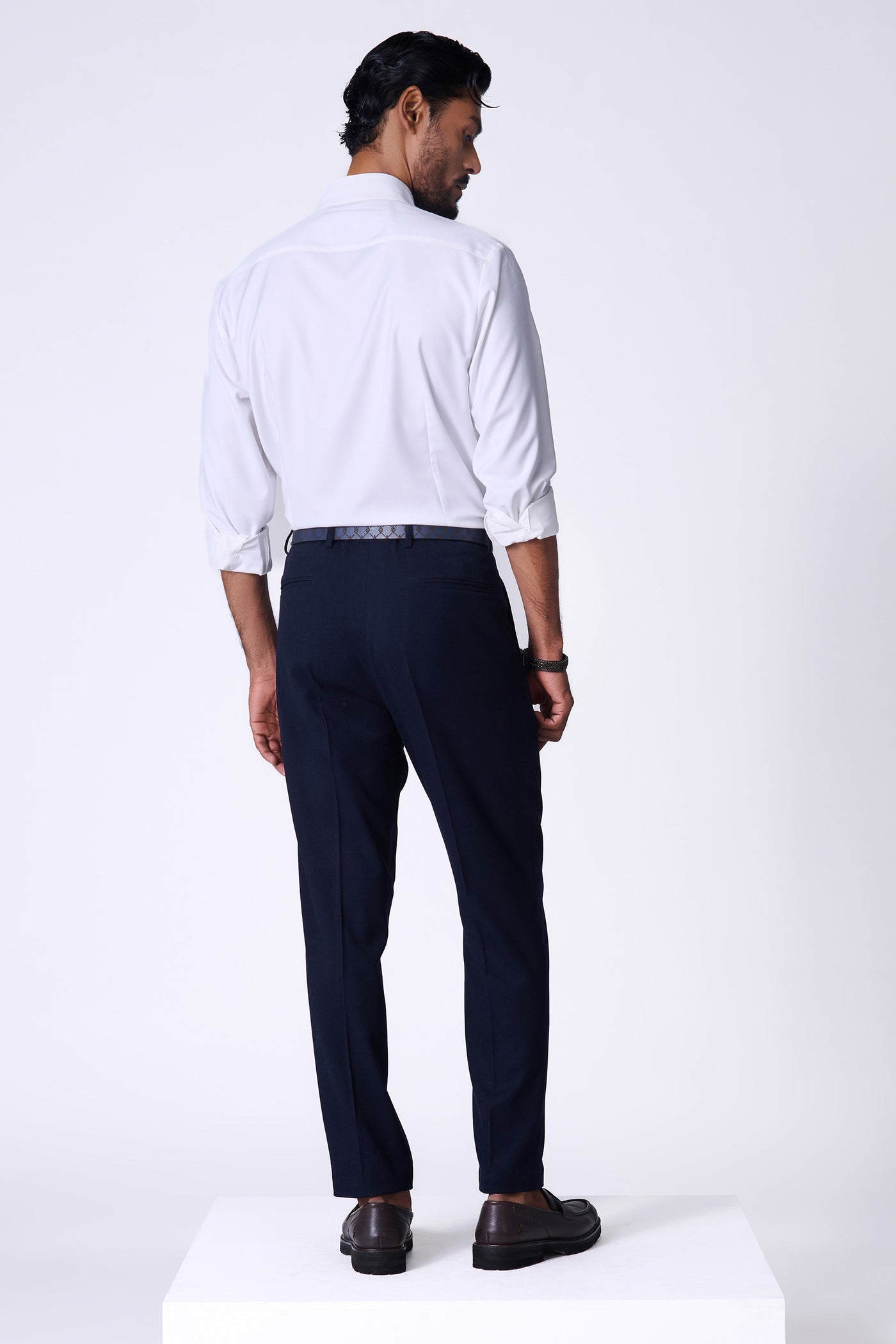 Shantanu & Nikhil Menswear Classic Off-White Shirt with Navy Placket indian designer wear online shopping melange singapore
