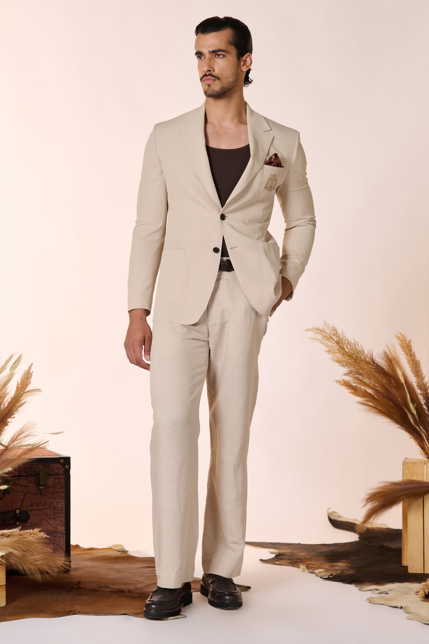 Shantanu And Nikhil Menswear Ecru Crested Jacket indian designer wear online shopping melange singapore