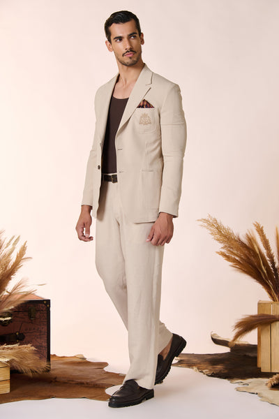 Shantanu And Nikhil Menswear Ecru Crested Jacket indian designer wear online shopping melange singapore