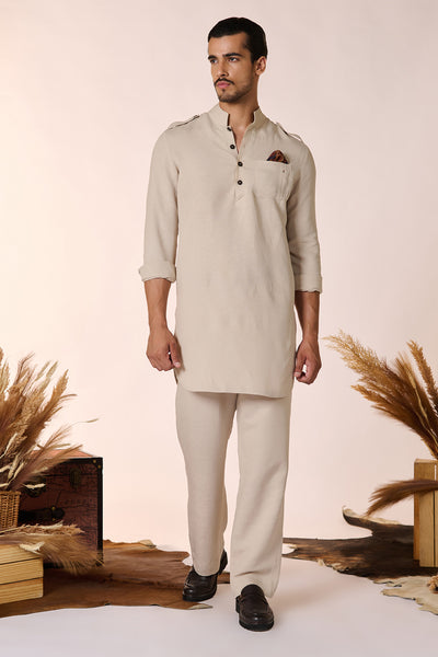 Shantanu And Nikhil Menswear Ecru Slim Fit Kurta indian designer wear online shopping melange singapore