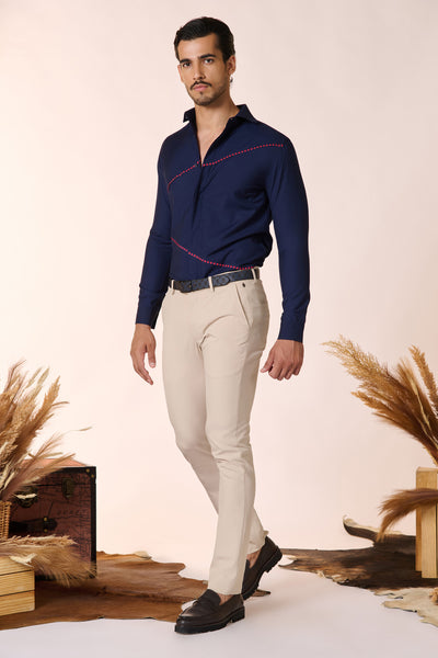 Shantanu & Nikhil Menswear Ecru Straight Leg Trousers indian designer wear online shopping melange singapore