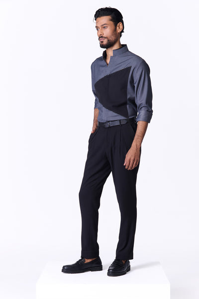 Shantanu & Nikhil Menswear Grey Colour-Block Shirt indian designer wear online shopping melange singapore