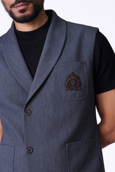 Shantanu & Nikhil Menswear Grey Crested Waistcoat indian designer wear online shopping melange singapore