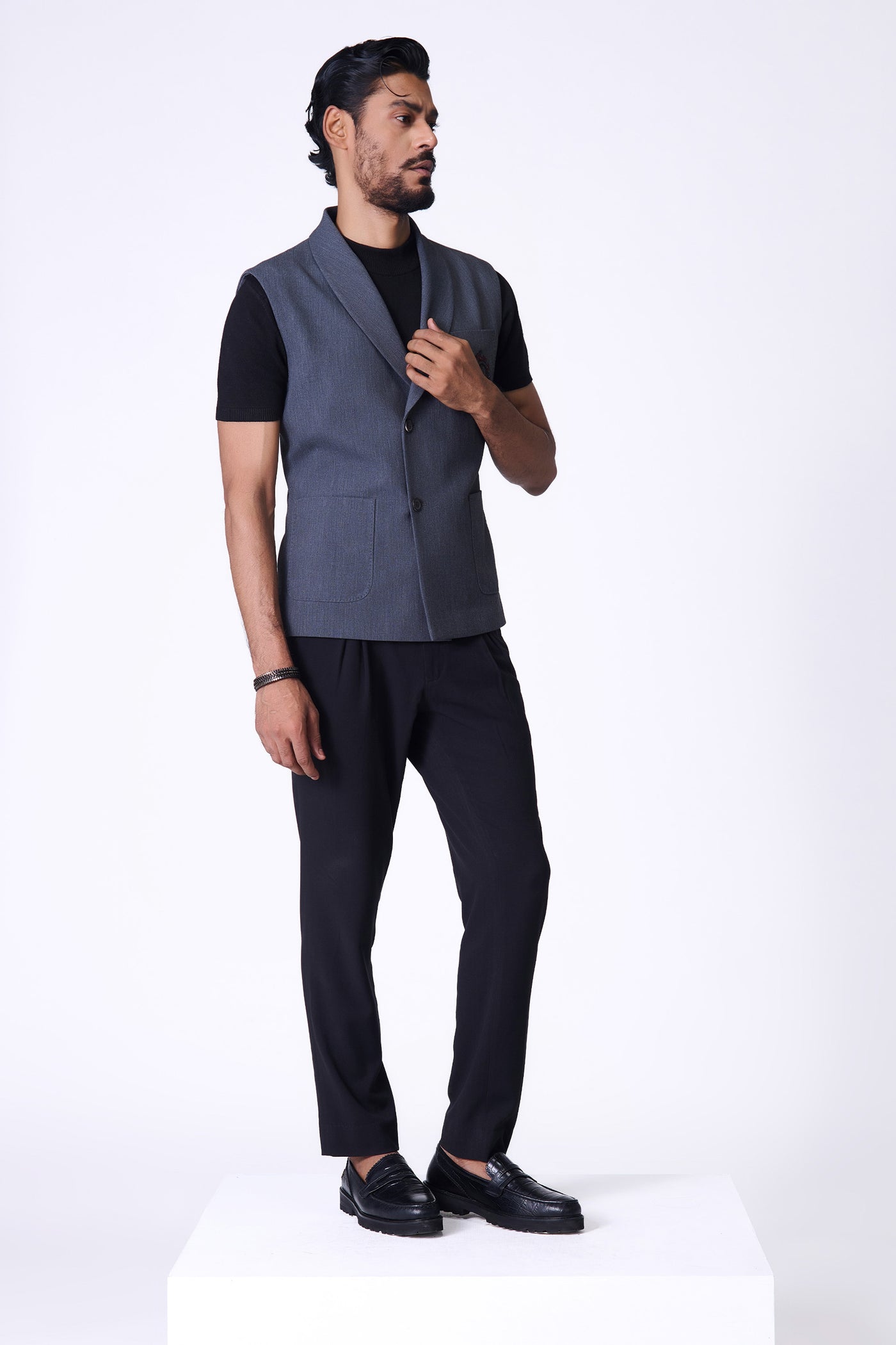 Shantanu & Nikhil Menswear Grey Crested Waistcoat indian designer wear online shopping melange singapore