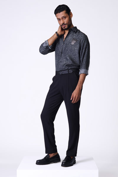 Shantanu & Nikhil Menswear Grey Leopard Print Shirt indian designer wear online shopping melange singapore