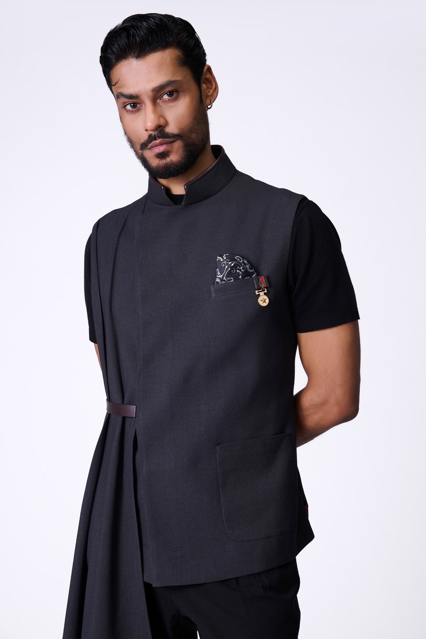 Shantanu & Nikhil Menswear Grey Waistcoat with Neo Drape indian designer wear online shopping melange singapore