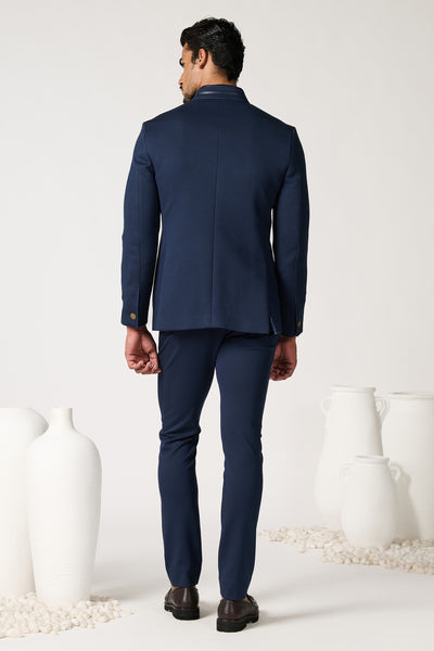 Shantanu & Nikhil Menswear Navy Bandhgala With Contrasting Crest indian designer wear online shopping melange singapore