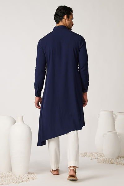 Shantanu & Nikhil Menswear Minimalistic Navy Asymmetric Kurta indian designer wear online shopping melange singapore