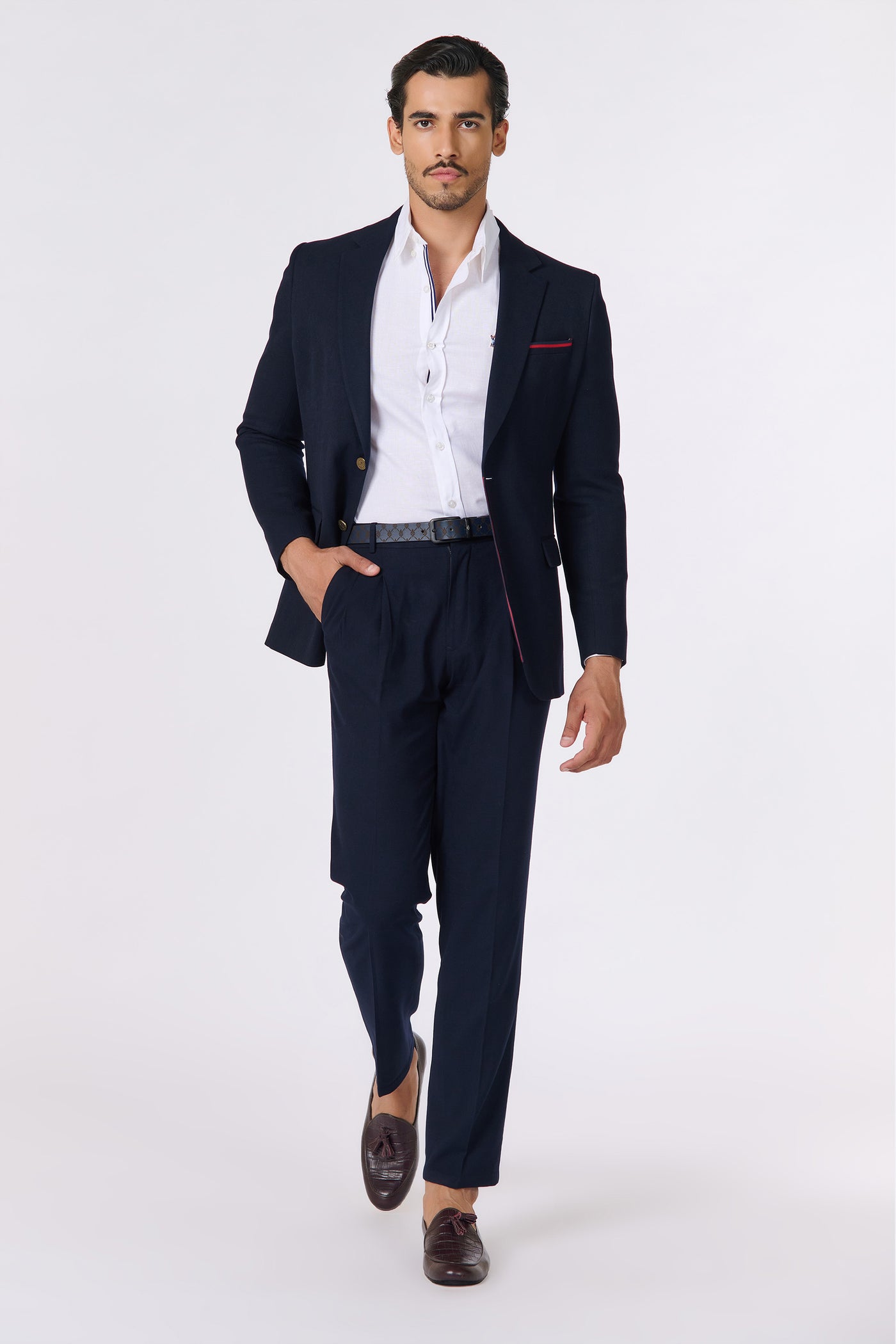 Shantanu & Nikhil Menswear Minimalistic Navy Jacket With Tape Detailing indian designer wear online shopping melange singapore