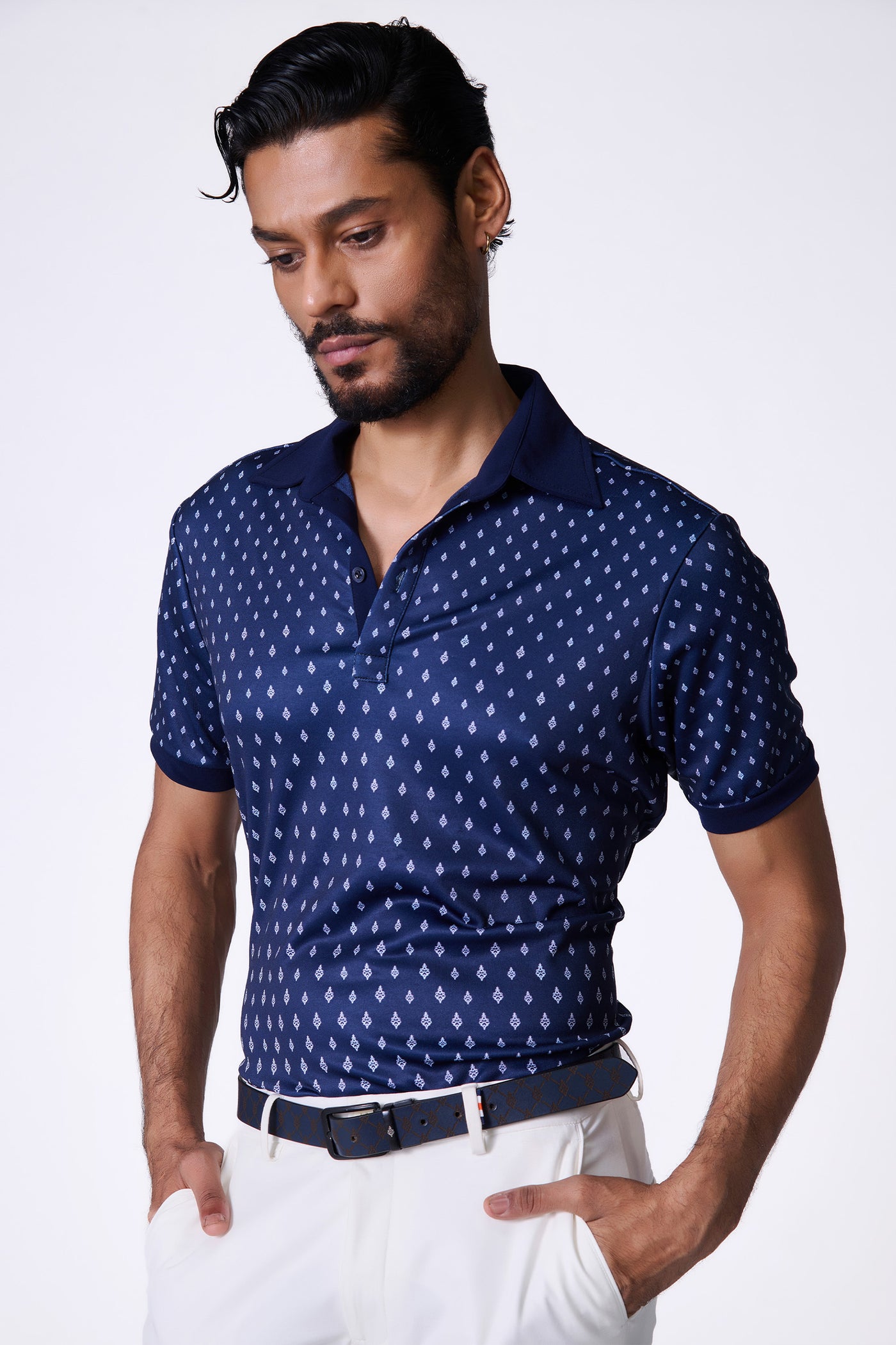 Shantanu & Nikhil Menswear Navy Adamas Printed T-Shirt indian designer wear online shopping melange singapore