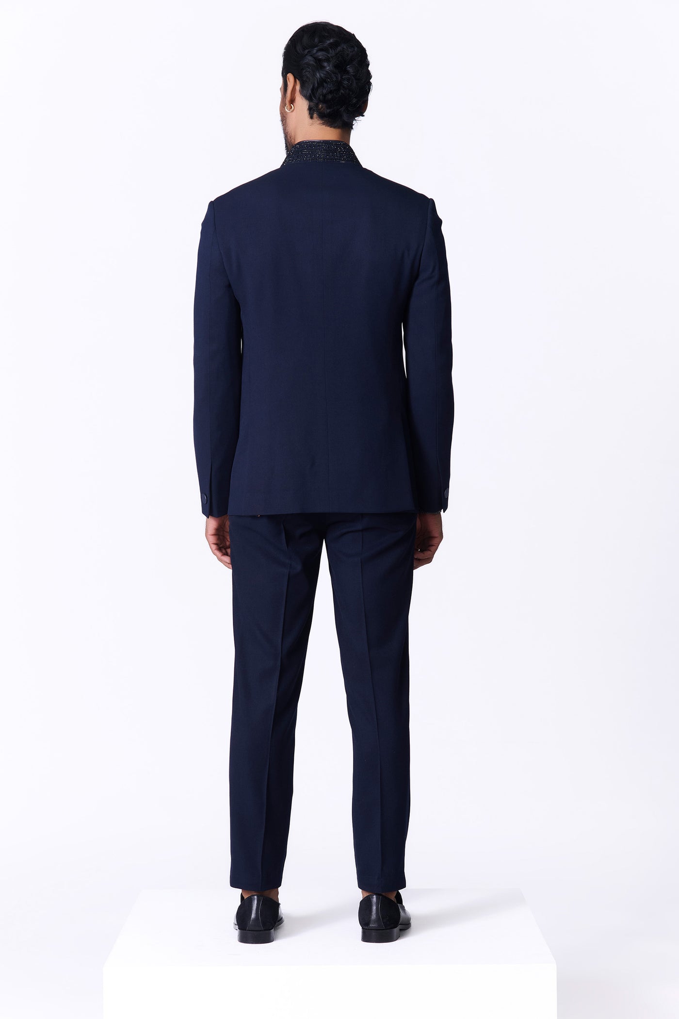 Shantanu & Nikhil Menswear Navy Bandhgala With Swarovski Detailing indian designer wear online shopping melange singapore