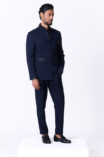 Shantanu & Nikhil Menswear Navy Bandhgala With Swarovski Detailing indian designer wear online shopping melange singapore