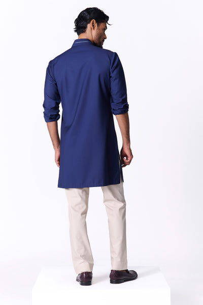 Shantanu & Nikhil Menswear Navy Crested Shirt Kurta indian designer wear online shopping melange singapore