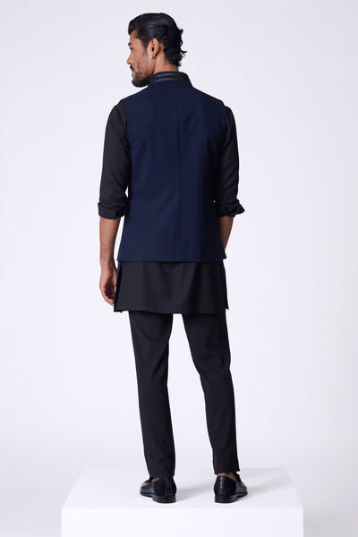 Shantanu & Nikhil Menswear Navy Crested Waistcoat indian designer wear online shopping melange singapore