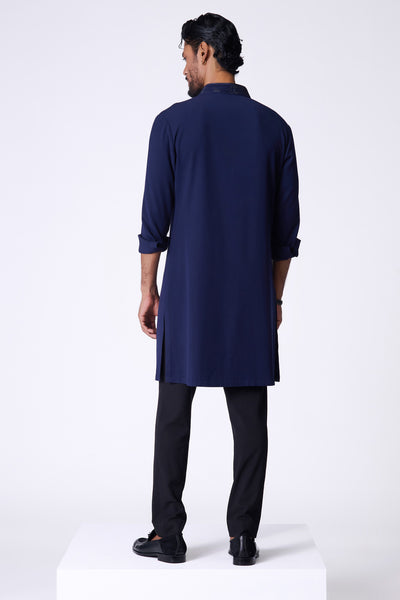 Shantanu & Nikhil Menswear Navy Embroidered Crest Shirt Kurta indian designer wear online shopping melange singapore