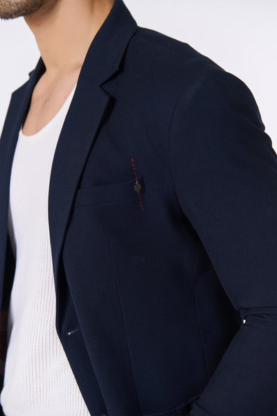 Shantanu And Nikhil Menswear Navy Knitted Jacket indian designer wear online shopping melange singapore