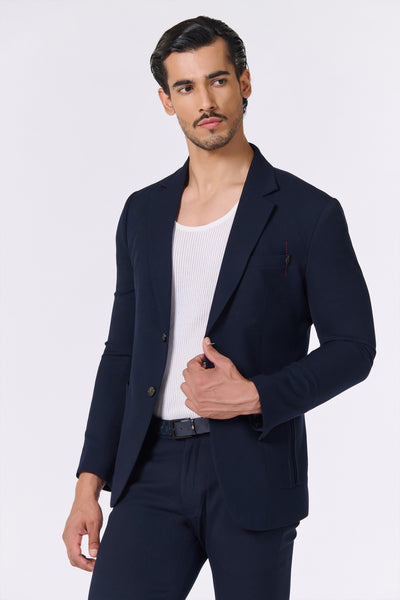 Shantanu And Nikhil Menswear Navy Knitted Jacket indian designer wear online shopping melange singapore