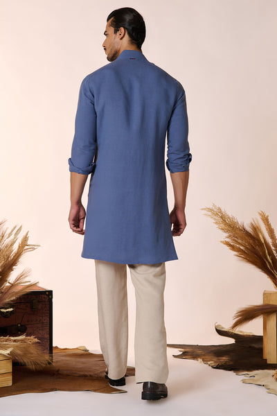 Shantanu And Nikhil Menswear Navy Linen Shirt Kurta indian designer wear online shopping melange singapore