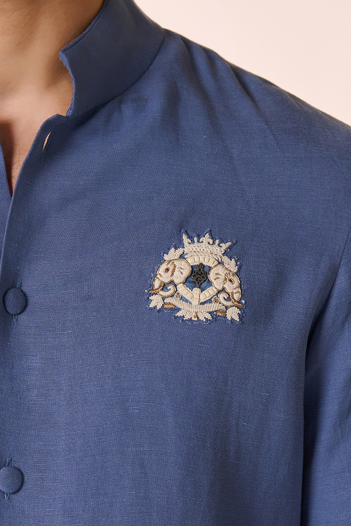 Shantanu And Nikhil Menswear Navy Linen Shirt Kurta indian designer wear online shopping melange singapore