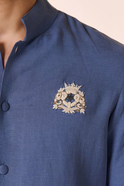 Shantanu And Nikhil Menswear Navy Linen Shirt Kurta indian designer wear online shopping melange singapore