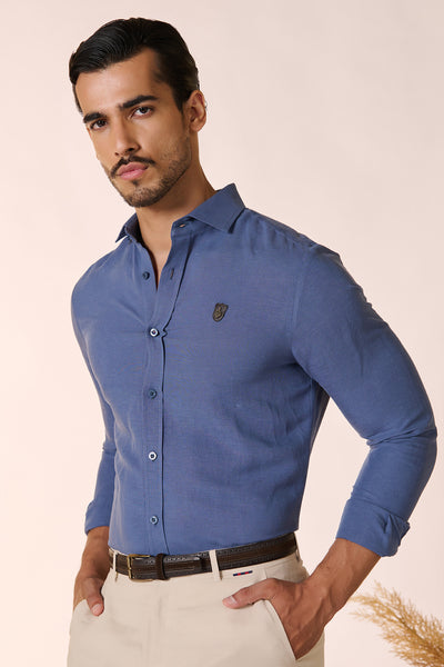 Shantanu & Nikhil Menswear Navy Linen Shirt indian designer wear online shopping melange singapore