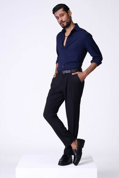 Shantanu & Nikhil Menswear Navy Shirt With Intricate Details indian designer wear online shopping melange singapore