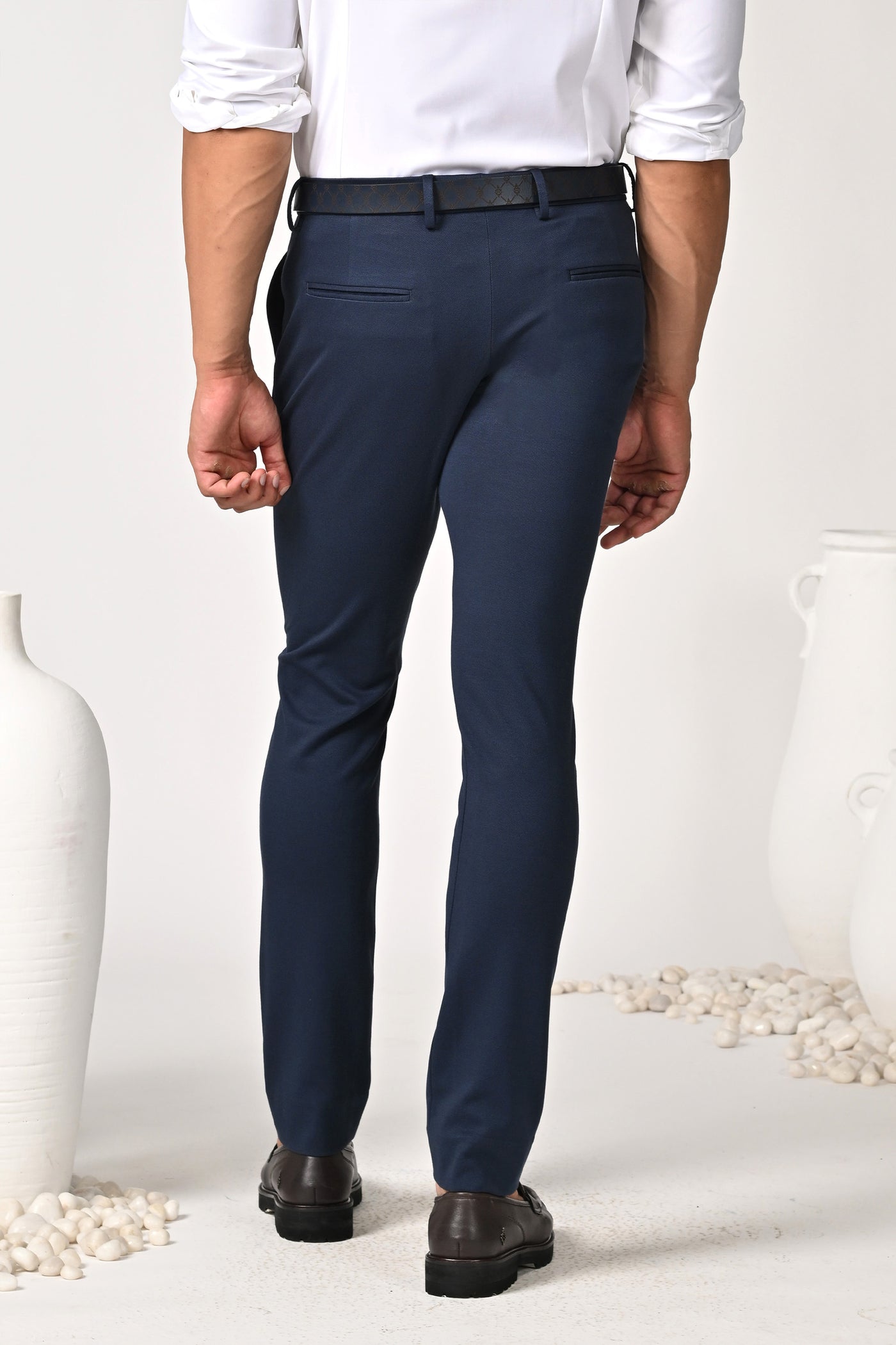 Shantanu & Nikhil Menswear Navy Straight Fit Trousers indian designer wear online shopping melange singapore
