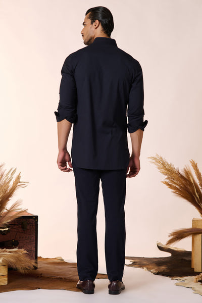 Shantanu And Nikhil Menswear Navy Tape-Detail Classic Kurta indian designer wear online shopping melange singapore