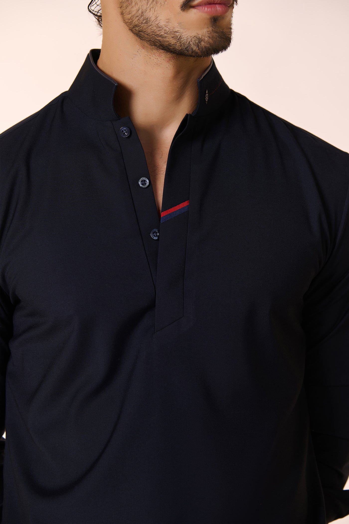 Shantanu And Nikhil Menswear Navy Tape-Detail Classic Kurta indian designer wear online shopping melange singapore